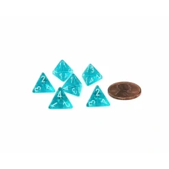 Dice>Translucent 12mm Mini 4 Sided D4 Dice, 6 Pieces - Teal with White Numbers - Your Source for Gaming Essentials