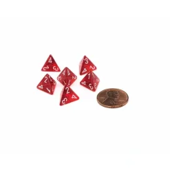 Dice>Translucent 12mm Mini 4 Sided D4 Dice, 6 Pieces - Red with White Numbers - Your Source for Gaming Essentials