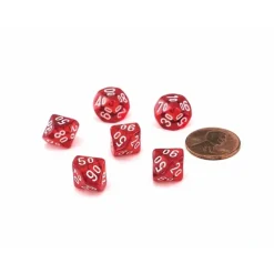 Dice-Translucent 10mm Mini Tens D10 Dice, 6 Pieces - Red with White Numbers - Your Source for Gaming Essentials