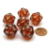 Dice-Translucent 18mm 20-Sided D10 Dice Numbered 0-9 Twice, 6 Pieces - Brown - Your Source for Gaming Essentials
