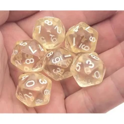 Dice-Translucent 18mm 20-Sided D10 Dice Numbered 0-9 Twice, 6 Pieces - Clear - Your Source for Gaming Essentials