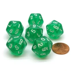 Dice-Translucent 18mm 20-Sided D10 Dice Numbered 0-9 Twice, 6 Pieces - Green - Your Source for Gaming Essentials