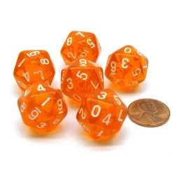 Dice-Translucent 18mm 20-Sided D10 Dice Numbered 0-9 Twice, 6 Pieces- Orange - Your Source for Gaming Essentials