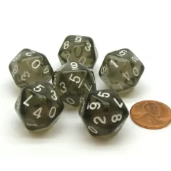 Dice-Translucent 18mm 20-Sided D10 Dice Numbered 0-9 Twice, 6 Pieces - Smoke - Your Source for Gaming Essentials