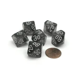 Dice-Translucent 16mm Tens D10 (00-90) Chessex Dice, 6 Pcs - Smoke with White Numbers - Your Source for Gaming Essentials