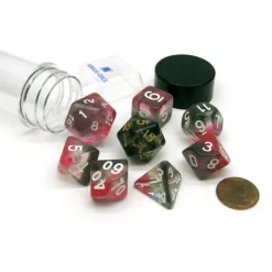 Dice-Tube of 7 Polyhedral RPG Sirius Dice with Bonus D20 - Pink, Clear, Black Resin - Your Source for Gaming Essentials