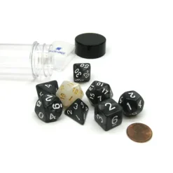 Dice-Tube of 7 Polyhedral RPG Sirius Dice with Bonus D20- Pearl Charcoal Grey Acrylic - Your Source for Gaming Essentials