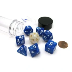 Dice-Tube of 7 Polyhedral RPG Sirius Dice with Bonus D20 - Pearl Blue Acrylic - Your Source for Gaming Essentials