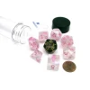 Dice-Tube of 7 Polyhedral RPG Sirius Dice with Bonus D20 - White Cloud, Pink Ink - Your Source for Gaming Essentials