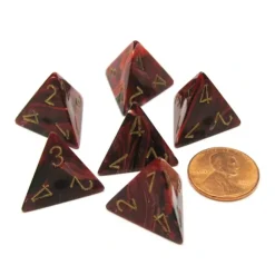 Dice-Vortex 18mm 4 Sided D4 Chessex Dice, 6 Pieces - Burgundy with Gold - Your Source for Gaming Essentials