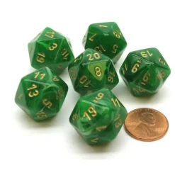 Dice-Vortex 20mm 20 Sided D20 Chessex Dice, 6 Pieces - Green with Gold Numbers - Your Source for Gaming Essentials