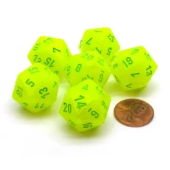 Dice-Vortex 20mm 20 Sided D20 Chessex Dice, 6 Pieces - Electric Yellow with Green - Your Source for Gaming Essentials