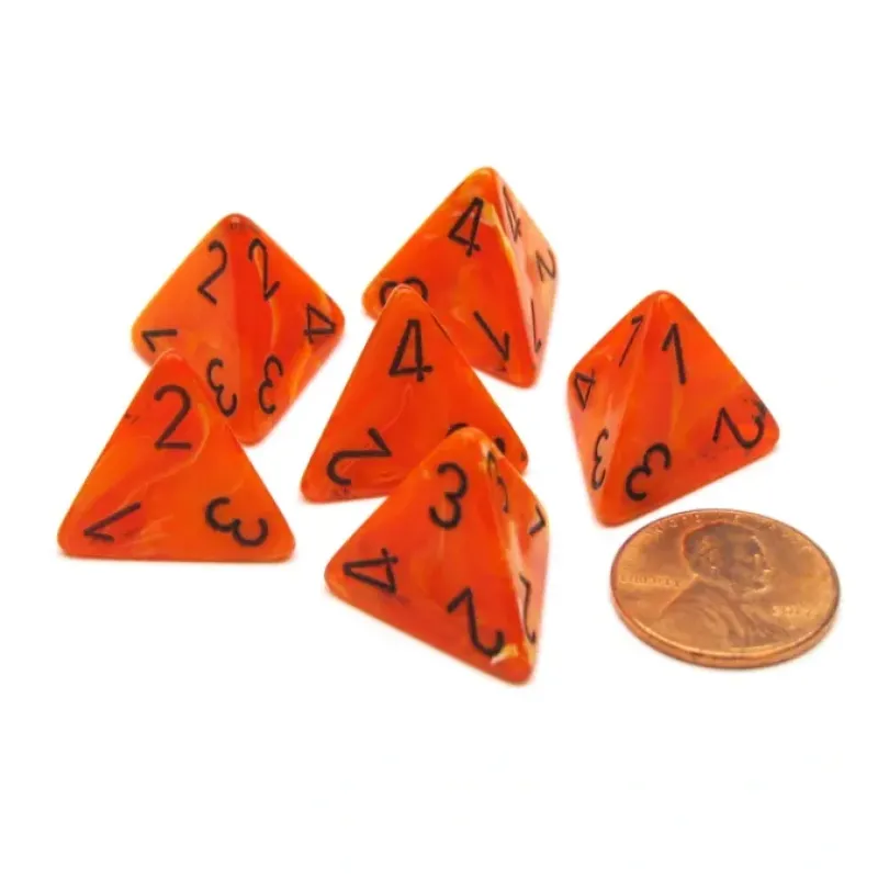 Dice-Vortex 18mm 4 Sided D4 Chessex Dice, 6 Pieces - Orange with Black - Your Source for Gaming Essentials