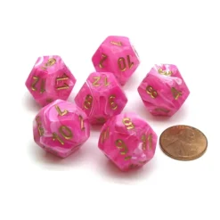 Dice-Vortex 18mm 12 Sided D12 Chessex Dice, 6 Pieces - Pink with Gold - Your Source for Gaming Essentials