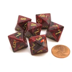 Dice-Vortex 15mm 8 Sided D8 Chessex Dice, 6 Pieces - Burgundy with Gold - Your Source for Gaming Essentials
