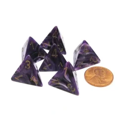 Dice-Vortex 18mm 4 Sided D4 Chessex Dice, 6 Pieces - Purple with Gold - Your Source for Gaming Essentials