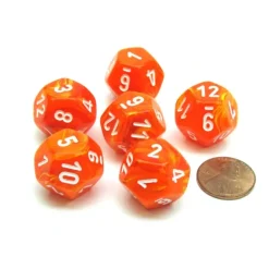 Dice-Vortex 18mm 12 Sided D12 Chessex Dice, 6 Pieces - Solar with White - Your Source for Gaming Essentials