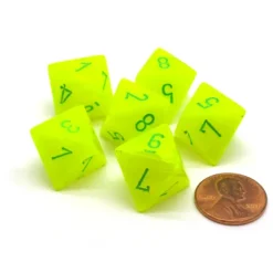 Dice-Vortex 15mm 8 Sided D8 Chessex Dice, 6 Pieces - Electric Yellow with Green - Your Source for Gaming Essentials