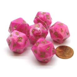 Dice-Vortex 20mm 20 Sided D20 Chessex Dice, 6 Pieces - Pink with Gold Numbers - Your Source for Gaming Essentials