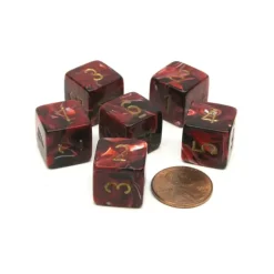 Dice-Vortex 15mm 6 Sided D6 Chessex Dice, 6 Pieces - Burgundy with Gold Numbers - Your Source for Gaming Essentials