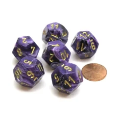 Dice-Vortex 18mm 12 Sided D12 Chessex Dice, 6 Pieces - Purple with Gold - Your Source for Gaming Essentials