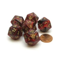 Dice-Vortex 20mm 20 Sided D20 Chessex Dice, 6 Pieces - Burgundy with Gold Numbers - Your Source for Gaming Essentials
