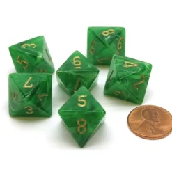 Dice-Vortex 15mm 8 Sided D8 Chessex Dice, 6 Pieces - Green with Gold - Your Source for Gaming Essentials