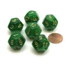 Dice>Vortex 18mm 12 Sided D12 Chessex Dice, 6 Pieces - Green with Gold - Your Source for Gaming Essentials