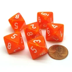 Dice-Vortex 15mm 8 Sided D8 Chessex Dice, 6 Pieces - Solar with White - Your Source for Gaming Essentials