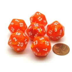Dice-Vortex 20mm 20 Sided D20 Chessex Dice, 6 Pieces - Solar with White Numbers - Your Source for Gaming Essentials