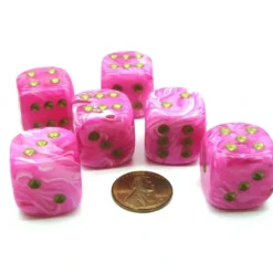 Dice-Vortex 20mm Big D6 Chessex Dice, 6 Pieces - Pink with Gold Pips - Your Source for Gaming Essentials