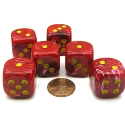 Dice-Vortex 20mm Big D6 Chessex Dice, 6 Pieces - Red with Yellow Pips - Your Source for Gaming Essentials