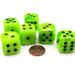 Dice-Vortex 20mm Big D6 Chessex Dice, 6 Pieces - Bright Green with Black Pips - Your Source for Gaming Essentials
