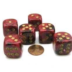 Dice-Vortex 20mm Big D6 Chessex Dice, 6 Pieces - Burgundy with Gold Pips - Your Source for Gaming Essentials