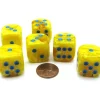 Dice-Vortex 20mm Big D6 Chessex Dice, 6 Pieces - Yellow with Blue Pips - Your Source for Gaming Essentials