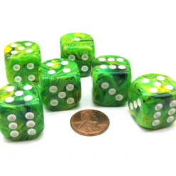 Dice-Vortex 20mm Big D6 Chessex Dice, 6 Pieces - Dandelion with White Pips - Your Source for Gaming Essentials