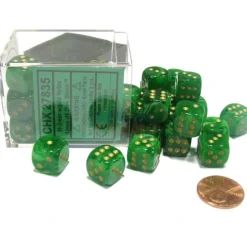 Dice-Vortex 12mm D6 Chessex Dice Block (36 Dice) - Green with Gold Pips - Your Source for Gaming Essentials