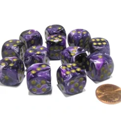 Dice-Vortex 16mm D6 Chessex Dice Block (12 Dice) - Purple with Gold Pips - Your Source for Gaming Essentials