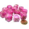 Dice>Vortex 16mm D6 Chessex Dice Block (12 Dice) - Pink with Gold Pips - Your Source for Gaming Essentials