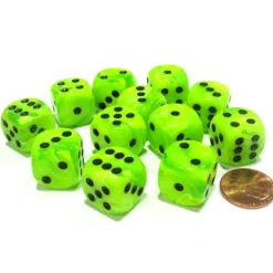 Dice-Vortex 16mm D6 Chessex Dice Block (12 Dice) - Bright Green with Black Pips - Your Source for Gaming Essentials