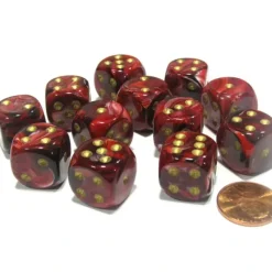 Dice-Vortex 16mm D6 Chessex Dice Block (12 Dice) - Burgundy with Gold Pips - Your Source for Gaming Essentials