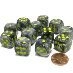 Dice-Vortex 16mm D6 Chessex Dice Block (12 Dice) - Black with Yellow Pips - Your Source for Gaming Essentials