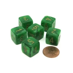 Dice-Vortex 15mm D6 Polyhedral Chessex Dice, 6 Pieces - Green with Gold Numbers - Your Source for Gaming Essentials