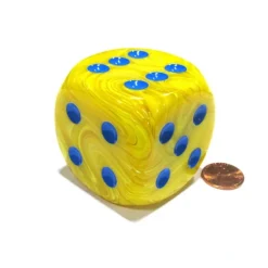 Dice-Vortex 50mm Huge Large D6 Chessex Dice, 1 Piece - Yellow with Blue Pips - Your Source for Gaming Essentials