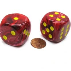 Dice-Vortex 30mm Large D6 Chessex Dice, 2 Pieces - Red with Yellow Pips - Your Source for Gaming Essentials