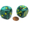 Dice-Vortex 30mm Large D6 Chessex Dice, 2 Pieces - Malachite Green with Yellow Pips - Your Source for Gaming Essentials