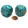 Dice-Vortex 30mm Large D6 Chessex Dice, 2 Pieces - Teal with Gold Pips - Your Source for Gaming Essentials