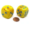 Dice-Vortex 30mm Large D6 Chessex Dice, 2 Pieces - Yellow with Blue Pips - Your Source for Gaming Essentials