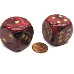 Dice-Vortex 30mm Large D6 Chessex Dice, 2 Pieces - Burgundy with Gold Pips - Your Source for Gaming Essentials