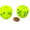 Dice-Vortex 30mm Large D6 Chessex Dice, 2 Pieces - Electric Yellow with Green Pips - Your Source for Gaming Essentials